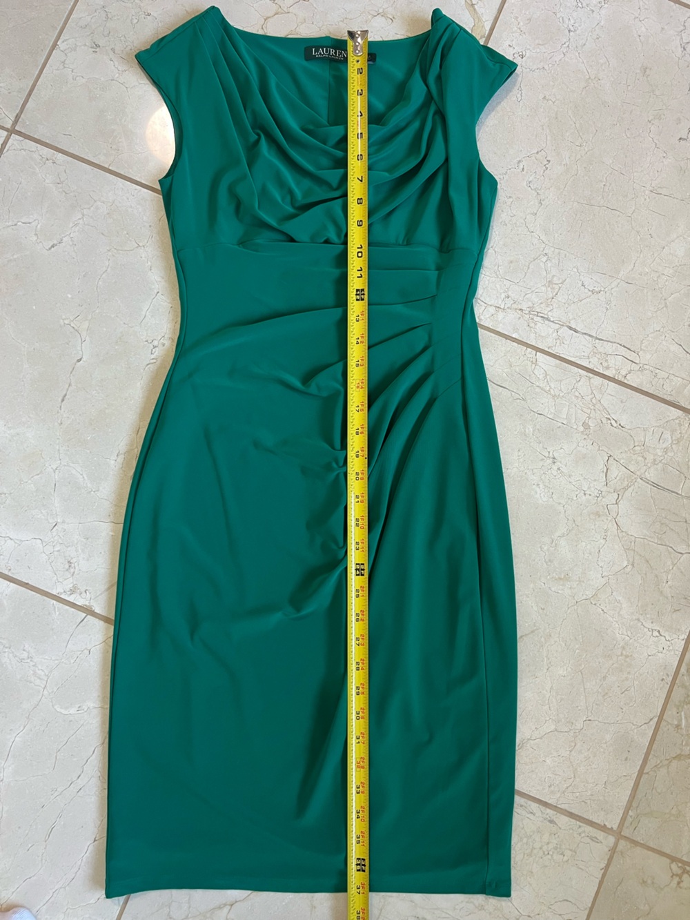 Ralph Lauren Cowl Neck Ruched Cocktail Sheath Dress Emerald Green Size 6 Elegant - Picture 8 of 8